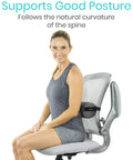 Get Your Back Swayin Cool With This Epic Firm Lumbar Roll Pillow For Pain Relief, gray mesh lumbar pillow supporting good posture on office chair.