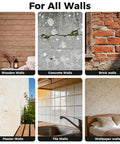 Image showing wooden, concrete, brick, plaster, tile, and wallpaper walls labeled for cable clip suitability.