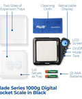 Blade Series Pocket Gram Scale 1000g x 0.1g With Precision 0.1g Accuracy, digital scale with expansion trays and accessories