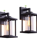 2 Pack Black Exterior Wall Light Fixtures With Dusk To Dawn Sensor, E26 Base Socket, Clear Glass, Waterproof Outdoor Lanterns for Porch