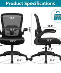 All Day Comfort Ergonomic Office Chair With Breathable Mesh, Adjustable High Back, Flip Up Armrests, Black, Product Specifications