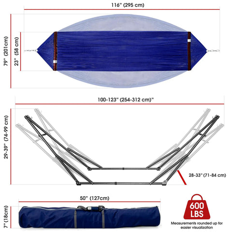 Dimensions of Camping Hammock With Stand Easy Setup For Two Person 600 Lb Capacity Collapsible Hammock And Heavy Duty Stand.