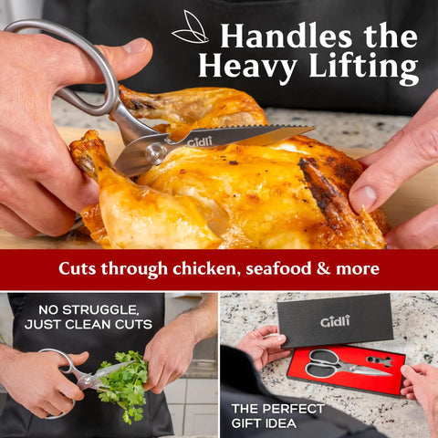 All Stainless Steel Kitchen Scissors Heavy Duty Shears For Food Prep Cut Chicken Seafood Veggies Fruit And Tough Meat With Ergonomic Grip Handles And Lifetime Replacement Warranty, stainless steel shears cutting roasted chicken