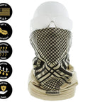 Flame Resistant Face Mask Neck Gaiter CAT1 Beige Shemagh Style FR Arc Rated For Linemen shown with design and fabric features