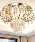 Six Light Crystal Chandelier Ceiling Light Fixture Modern Flush Mount With Sparkling Crystals for Bedroom 16.5 Inch Diameter