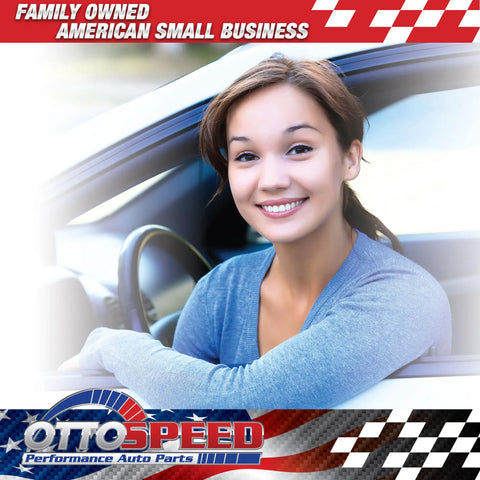 Smiling person in a car with OttoSpeed logo, emphasizing family-owned American small business