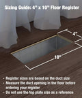 Pop Up Floor Register 4x10 Inch Tan Heavy Duty Plastic Vent With Air Deflector Rust Proof And Scratch Resistant Size Guide