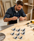 Man installing No Drill Cabinet Hinge Upgrade For Smooth Silent Operation, Sag Resistant Drawer Hardware on kitchen cabinet.