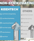 Comparison of KEENTECH V-groove router bit with features like low friction, non-stick coating, sharpness, and durability versus others.