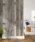 Wood Peel And Stick Wallpaper With Faux Distressed Plank Look Self Adhesive Vinyl Film on living room wall, rustic decor style
