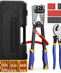 Pro Grade Heavy Duty Battery Cable Crimping Tool Kit With Ratchet Hex Extended Handle For 8,6,4,2,1,1/0 AWG Copper Lugs, Blow Molded Case, Cable Cutter, 48 Copper Lugs And Heat Shrink Tubing