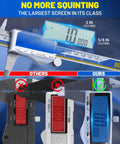 6 Inch Digital Caliper With USB C Charging Stainless Steel Measuring Tool 4 In 1 Caliper With Large LCD Screen mm In Fraction Conversion Ideal For DIY Projects Home Improvement And 3D Printing, showing LCD screen size comparison with other calipers.