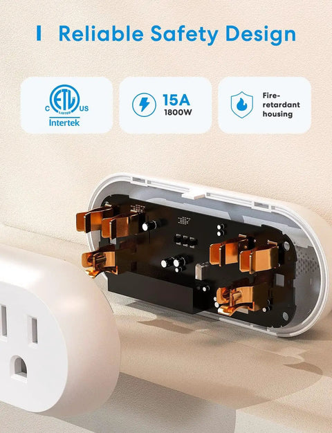 Interior view of Two In One Smart Plug Set That Works With Alexa Google Home Siri HomeKit SmartThings 15A 2 Pack No Hub Required 2.4 GHz WiFi