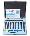 Half Inch Indexable Carbide Turning Tools And Boring Bar Set, Pro Grade 9 Piece Lathe Tool Kit in protective case, 2988-0012