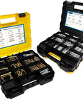 420 Piece Heavy Duty Pin Kit With Zinc Plated Carbon Steel Hitch Pins, R Clips displayed in yellow and black organizer case