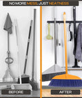 Comparison of cleaning tools before and after using Heavy Duty Stainless Steel Broom Holder Wall Mount With 3 Racks And 4 Hooks