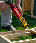 Person using Premium Polyurethane Construction Adhesive 10 Fl Oz Cartridge 1 Pack 3X Stronger Bond For Wood Concrete Stone Metal And More