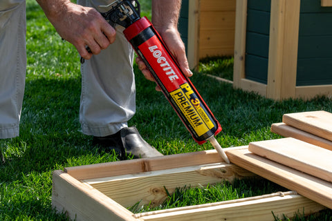 Person using Premium Polyurethane Construction Adhesive 10 Fl Oz Cartridge 1 Pack 3X Stronger Bond For Wood Concrete Stone Metal And More