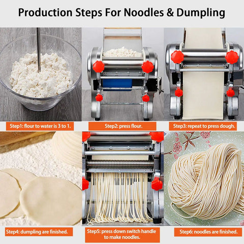 LEONEBEBE Electric Pasta Maker For Home Use Commercial Dough Sheeter Auto Noodle Press in production steps for noodles.
