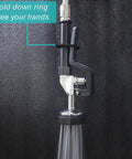 Commercial Sink Sprayer Replacement Kit With Handle Grip, Pre-Rinse Faucet Spray in use, showing securing ring on black sprayer