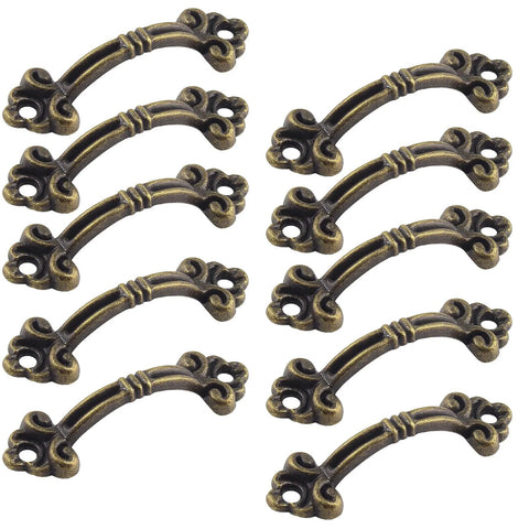 Vintage Mini Drawer Pulls 20 Pack Bronze Zinc Alloy Antique Style Handles displayed with ornate detailing and mounting holes.