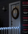 Versatile 25ft LED Rope Lights With Cool White 5000K Indoor Outdoor Flexible Linkable Durable Clear Rope Lighting For Decks Patios Stairs And Dope Ambience Easy Install showcasing illuminated porch railing.