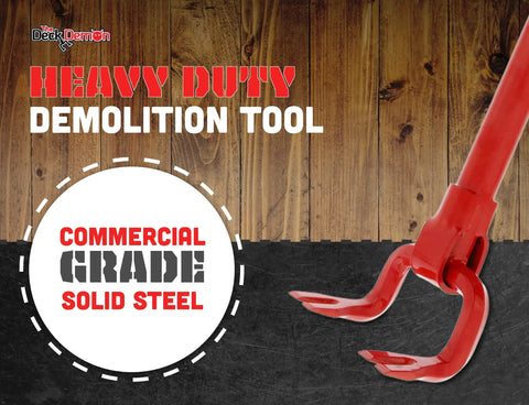 Heavy Duty 44 Inch Steel Deck Pry Bar With Dual Claw Heads No Kneeling Back Saving Non Slip Handle Red Demolition Tool