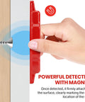 (4-Pack) Calvana Magnetic Stud Finder Wall Scanner, demonstrating powerful magnetic detection against a wall.