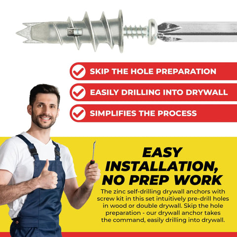 Heavy Duty Zinc Self Drilling Drywall Anchor Kit With Screws Dead Simple Mounting For Hollow Walls Straight Forward Install Zero Sweat Prep Work Smooth Home Fixes 10 Pack