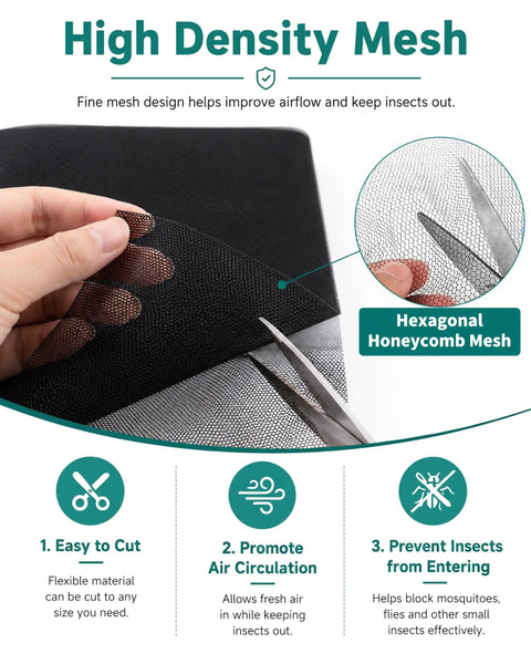 The Real Hassle Free Window Screen Door Repair Kit Featuring Self Adhesive Polyester Mesh Rolls for easy cutting and airflow.