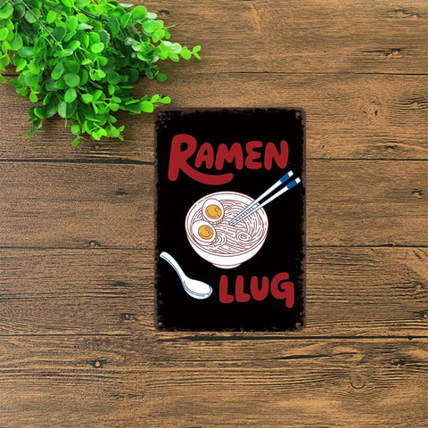 Funny Vintage Ramen Tin Sign Wall Art 8x12 Inch Metal Sign For Home Kitchen Office Garage Decor Retro Style Poster With Four Pre Drilled Holes For Easy Mounting, featuring ramen bowl illustration with chopsticks.