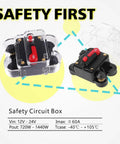 Safety circuit box with specifications, 8 Gang Switch Panel For Trucks, SUVs, UTVs And Boats, Touch Panel With Eight On Off Buttons.