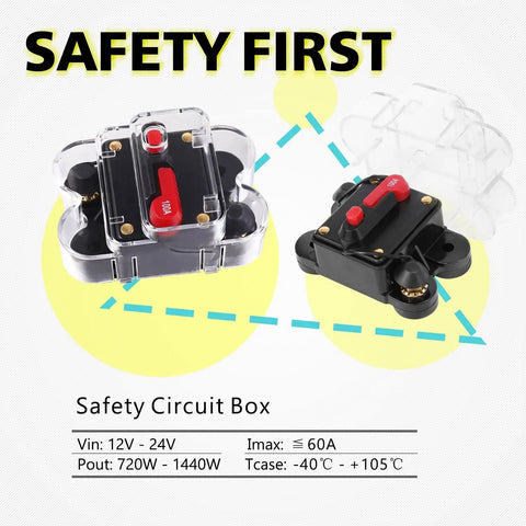 Safety circuit box with specifications, 8 Gang Switch Panel For Trucks, SUVs, UTVs And Boats, Touch Panel With Eight On Off Buttons.