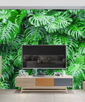 Tropical Botanical 3D Wall Mural With Green Leaf Monstera For Bedroom And Living Room Decor Large 183 By 120 Inch Fabric Wall Mural Divided Into Eight Panels Non Peel And Stick Requires Thick Wallpaper Adhesive