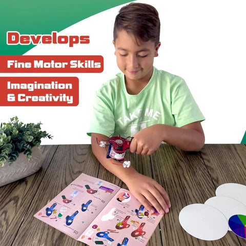 Child building with 100 Plus STEM Projects Kit For Kids Ages 8 To 13 Hands On Robotics And Engineering Fun Toys Motor Machines.