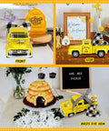 Mini Honey Yellow Chevy Truck Decor With Buffalo Check Heart For Bee Themed Farmhouse Tables Tiered Trays Risers And Shelves Vintage Metal Pickup Truck Art For Spring And Summer Home Decor
