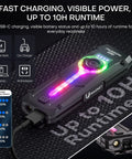 Flat EDC Flashlight Rechargeable With 1800 Lumens RGB And UV Light Magnetic Base USB-C charging with runtime details
