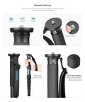 Carbon Fiber Monopod With Tilt Head Kit, 4-Section Stand, Arca-Swiss Compatible, showcasing handle, mounting stud, and silicone grip.