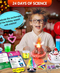 Child with 24 Day STEM Advent Calendar For Kids With All Inclusive Hands On Science Experiments Kit Featuring Volcano Chemistry Physics