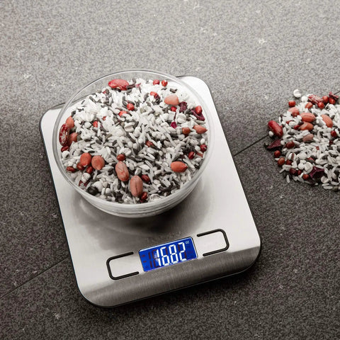 Digital Kitchen Scale With 11 lb Capacity, Grams And Ounces, Stainless Steel Platform, Backlit Display, Tare Function in use