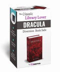 Gothic Faux Book Safe With Hidden Compartment And Combo Lock, Dracula-themed portable metal safe box packaging.