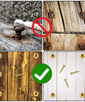 Top Grade Brass Decorative Screws With Protective Caps 24 Pc Kit Solid Copper Screw Covers on wooden surfaces.
