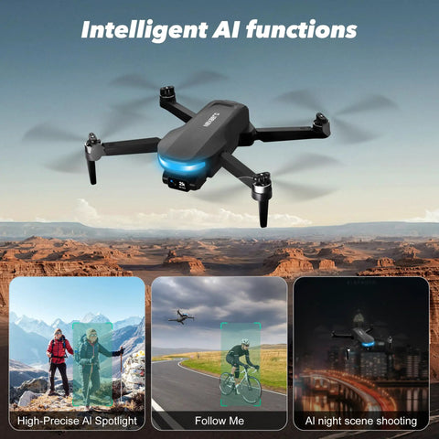 GPS Drone With EIS 2K Camera And 7.22 Inch Remote Screen FPV RC Drones With AI Track Night Shot Auto Return Follow Me.
