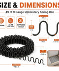 No Sweat Couch Fixes With This Heavy Duty 9 Gauge Upholstery Springs Roll 49 Foot High Carbon Steel dimensions and specifications infographic.