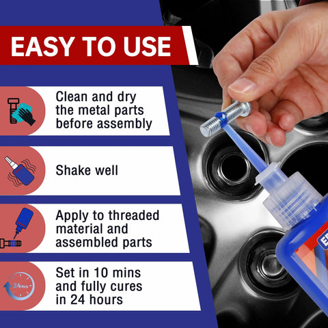 blue red threadlocker set application process with steps