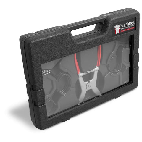 Carrying case with Spring Miter Clamp Set With 24 Assorted Size Clamps And 1 Easy Load Spring Tensioned Pliers for woodworking.