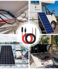 Outdoor Solar Panel Extension Cable 20 Feet Total With Red And Black 10 AWG Leads connecting to RV, rooftop, and garden setup.