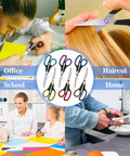 Six Pack Eight Inch Scissors With Sharp Stainless Steel Blades And Comfort Grip For Everyday Use Heavy Duty All Purpose Craft Scissors For Paper Cardstock Fabric Photos Ribbon Foam Cardboard shown in office, school, haircut and home use