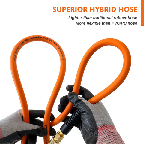 Tough As Nails Heavy Duty Hybrid Air Compressor Hose 3/8 Inch X 25 Feet kink resistant with brass coupler, flexible and lightweight.