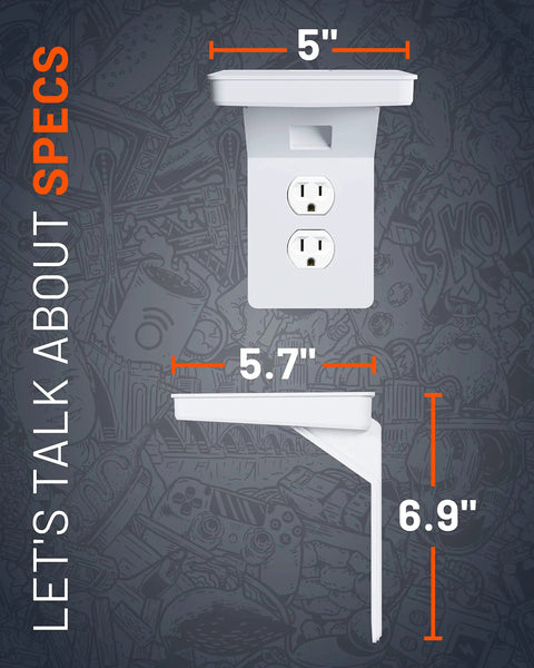 Outlet Shelf for Standard Outlets With Built In Cord Storage And Room For Bulky Plugs Quick Install dimensions image